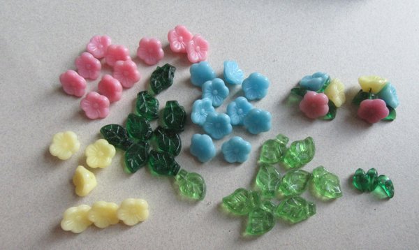 Vintage Glass Flower Leaf Beads Lot Jewelry Making 