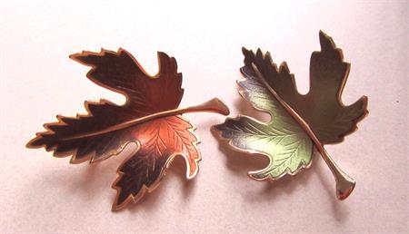 Vintage Leaf Pins Orange and Green Fall Colors Autumn Jewelry