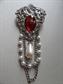 1980's Red Rhinestone and Faux Pearl Coat or Lapen Pin Vintage Jewelry