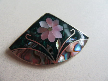 Vintage Alpaca Mother of Pearl Abalone Inlay Pin Pendant