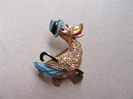 1940's Anthropomorphic Rhinestone Duck Pin Articulated Spinning Legs Figural 