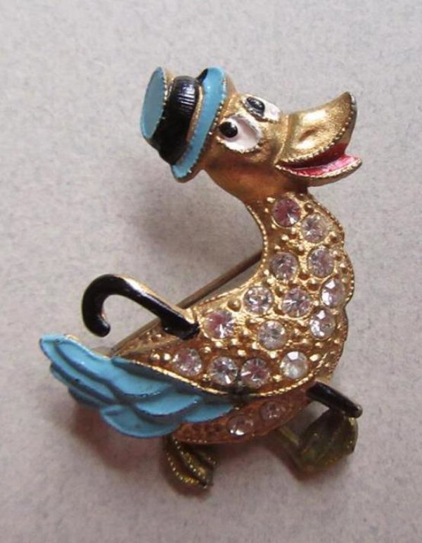 1940's Anthropomorphic Duck Pin Articulated Vintage Jewelry