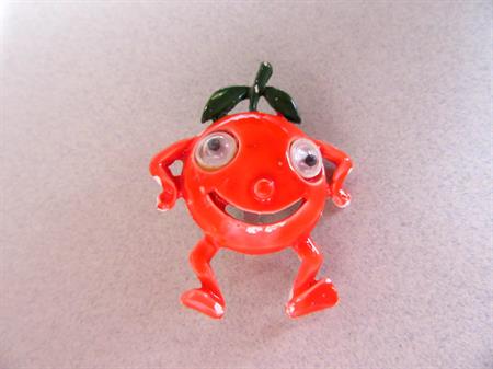 Anthropomorphic Google Eyes Happy Orange Pin Googley Googly Figural Fruit Pin