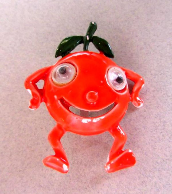 Anthropomorphic Google Orange Eyes Pin Vintage Jewelry