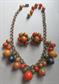 1950's Bakelite and Lucite Fruit Salad Necklace And Earrings Vintage Jewelry Fall Colors