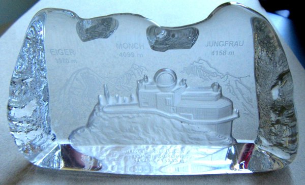 Vintage Jungfraujoch Top of Europe Switzerland 3D Glass Paperweight Souvenir