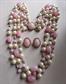 1950's Vintage Pink Swirly Glass and Faux Pearls Necklace Set As Is
