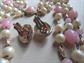 1950's Vintage Pink Swirly Glass and Faux Pearls Necklace Set As Is