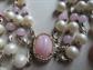 1950's Vintage Pink Swirly Glass and Faux Pearls Necklace Set As Is
