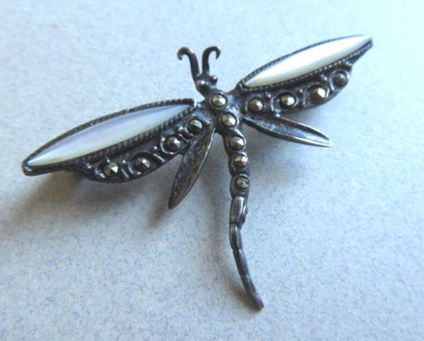 Sterling Silver Marcasite Dragonfly Pin Fine Jewelry