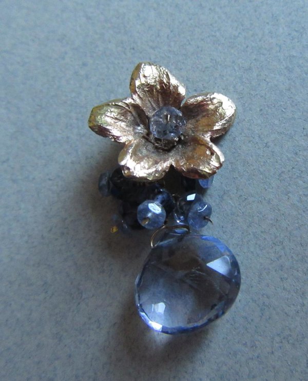 Artisan Made 10k Gold Flower and Amethyst?  Pendant Fine Jewelry