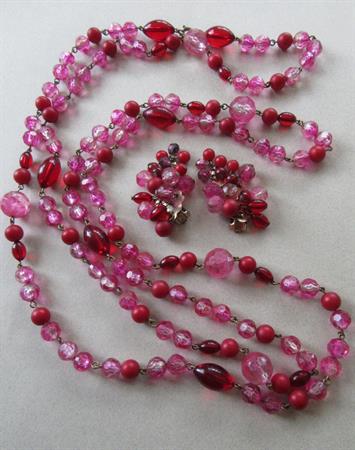 Karu Arke Lucite Necklace and Clip Earrings Set Signed Vintage Jewelry