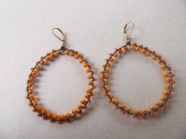 Orange Art Glass Hoop Pierced Earrings 