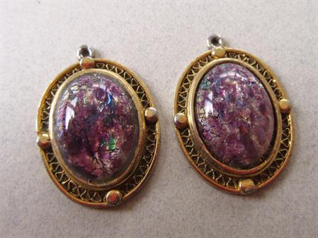 Foiled Glass Cabochon Filigree Earring  Parts Jewelry Making Destash