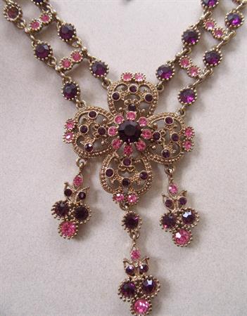 Pink And Purple Rhinestone Flower Necklace 