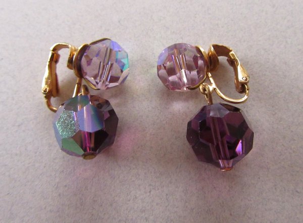 Vintage Vogue NY Purple Crystal Clip Earrings 
