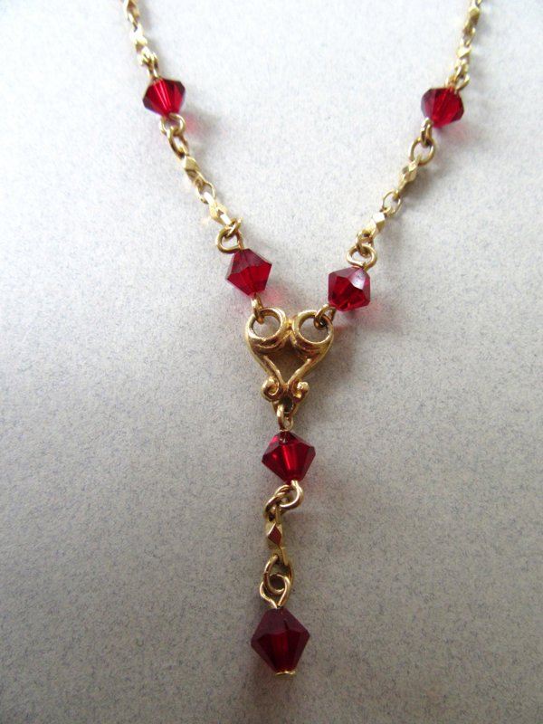 Vintage Avon Red Crystal  "Y" Necklace Signed Jewelry Holiday Christmas 