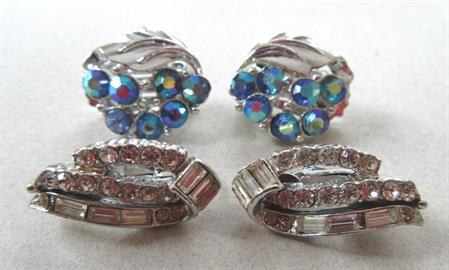 Vintage Coro Signed Rhinestone Clip Earrings Plus Free Pair 