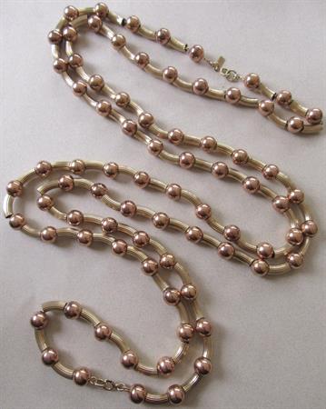 Vintage Monet Copper Gold Tone Metal Necklace Duo Strung on Chain Signed Jewelry