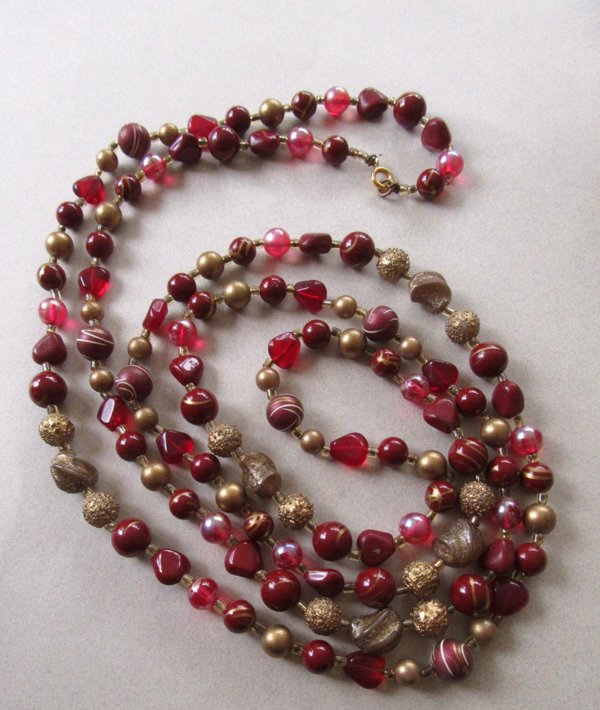 Vintage Red Long Glass and Lucite Necklace
