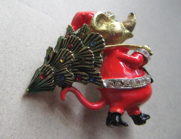 Vintage Anthropomorphic Mouse Pin Signed JJ  Christmas 