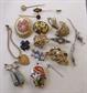 Vintage Jewelry Lot Pins Zentall Damascene Heart And Key Bracelet Cloisonné Locket and More