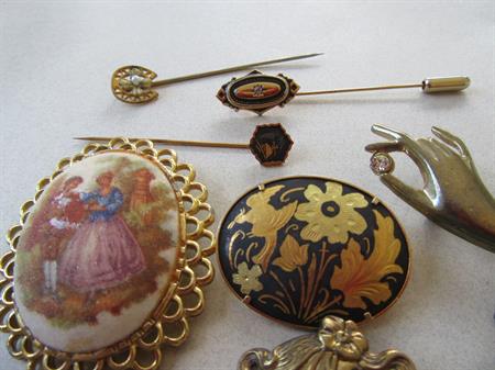 Vintage Jewelry Lot Pins Zentall Damascene Bracelet Cloisonné  Brooches