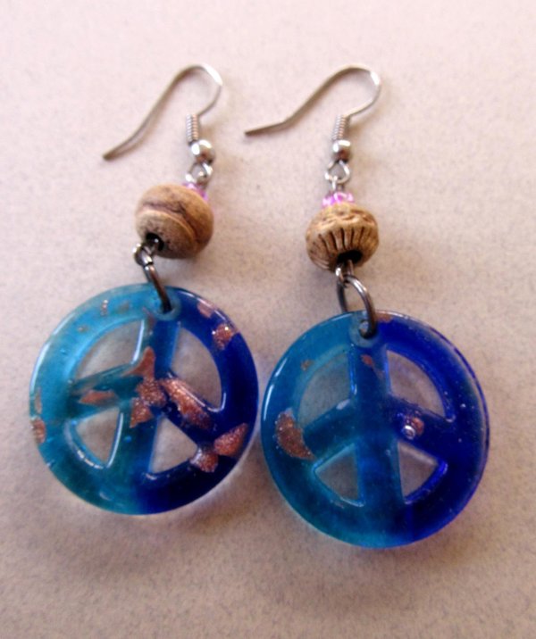 Art Glass Peace Sign Earrings Hippie Boho