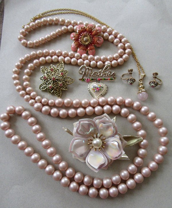 Vintage Pink Jewelry Lot 