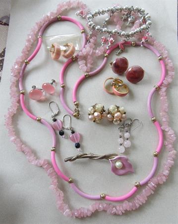 Vintage Jewelry Lot Mod Necklace Rose Quartz Kramer Earrings