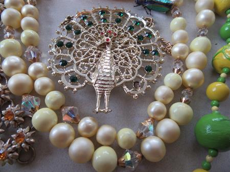Vintage Jewelry Lot Rhinestone Peacock Necklace