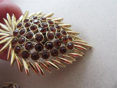 Vintage Brown Rhinestone Pin Earrings Set