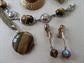 Vintage Jewelry Lot Tiger Eye Bracelet and Necklace  Pins and More