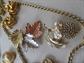 Vintage Gold Tone Jewelry Lot Pins Necklace Leaves Accorn Heart