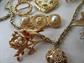 Vintage Gold Tone Jewelry Lot Pins Necklace Leaves Accorn Heart