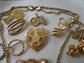 Vintage Gold Tone Jewelry Lot Pins Necklace Leaves Accorn Heart
