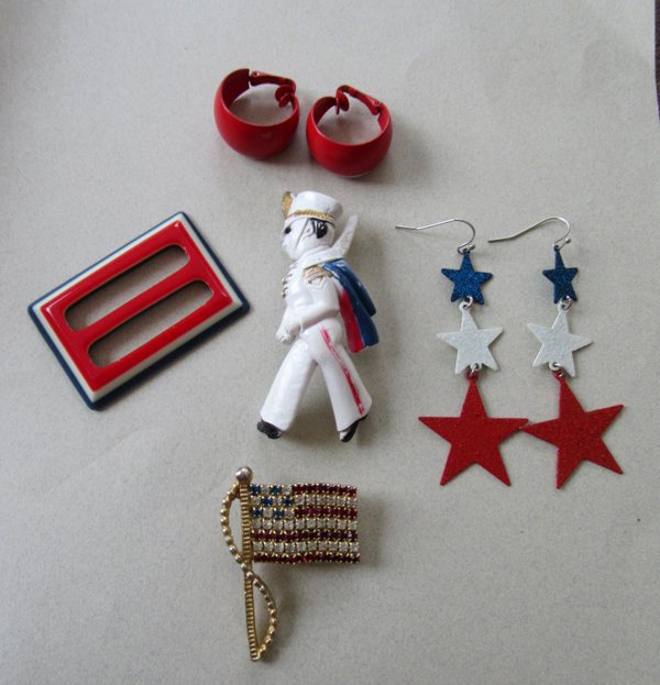 Vintage Jewelry Lot Flag Lucite Buckle Soldier 