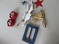 Vintage Jewelry Lot Early Plastic Soldier Pin Patriotic Rhinestone Flag Pin Lucite Buckle Red White Blue 
