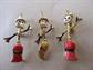 Vintage Anthropomorphic Dancing Broom Scatter Pins Set Mother Of Pearl Faces Figural