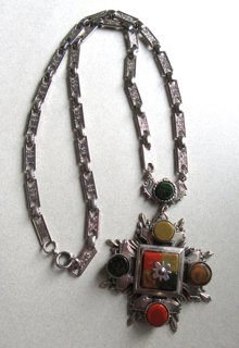 Bakelite Multicolor Cross Book Chain Necklace Vintage Jewelry