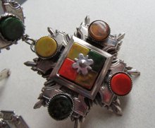 Bakelite Multicolor Cross Book Chain Necklace Vintage Jewelry