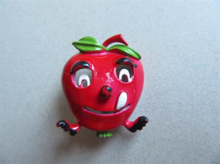 Anthropomorphic Apple Pin Sticking Out Tongue Figural Vintage Jewelry