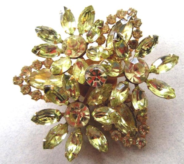 Citrine Rhinestone Pin Vintage Jewelry