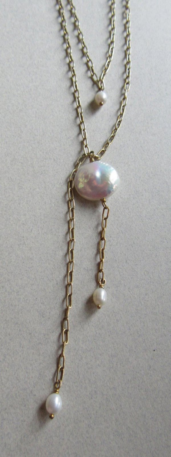 Sterling  Gold Washed Genuine Coin Pearl Necklace Fine Jewelry