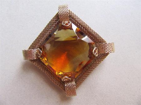 Vintage Rhinestone Pin Givre Faceted Amber Glass