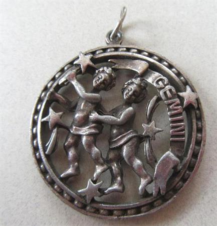 Vintage Gemini Pendant Zodiac Astrology May June Birthday