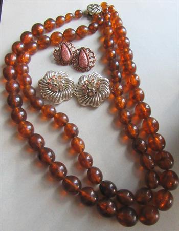 Vintage Lucite Necklace Signed Western Germany Earrings Lot