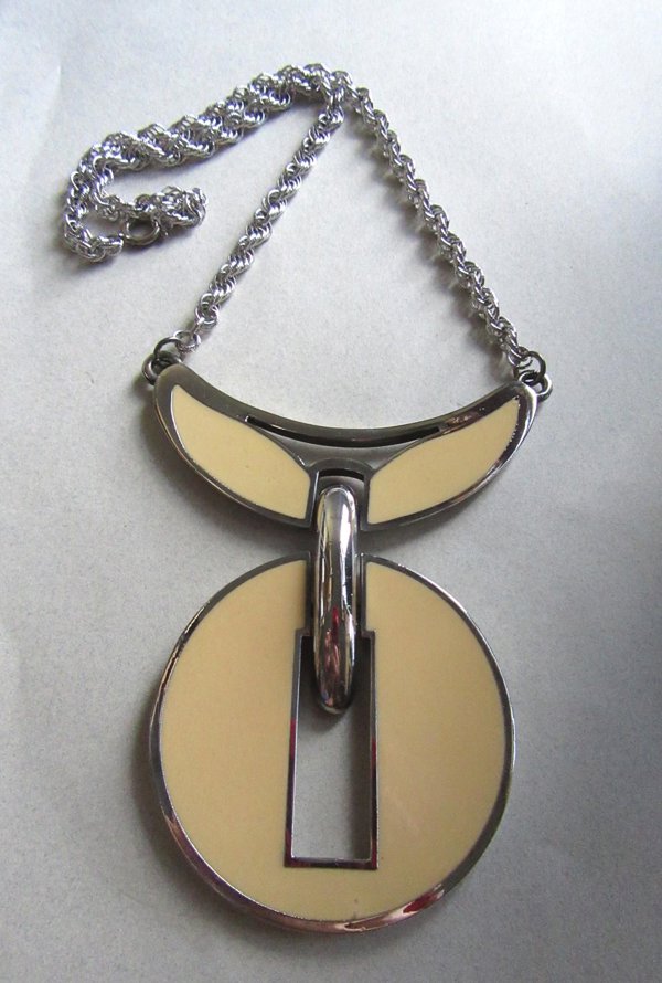 1980's Runway Enameled Chrome Necklace