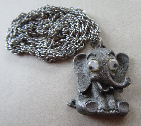 Vintage Anthropomorphic Elephant Necklace Google Eyes
