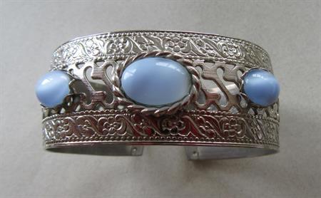 Vintage Glass Blue Moon Glow Cuff Bracelet 